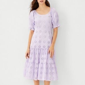 Lavender Ann Taylor Eyelet 100% Cotton Midi Dress